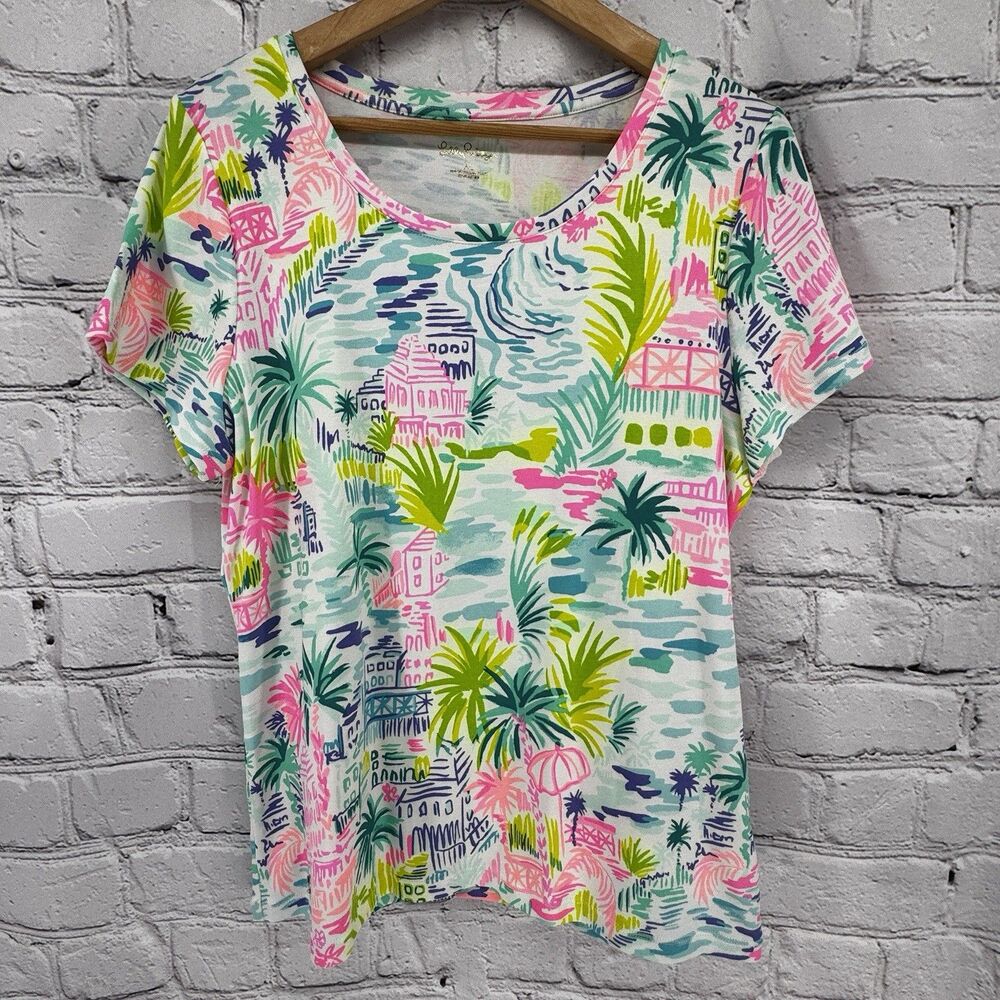 Lilly Pulitzer Top Women's XL Halee Tee Shirt Private Island SS Scoop Neck